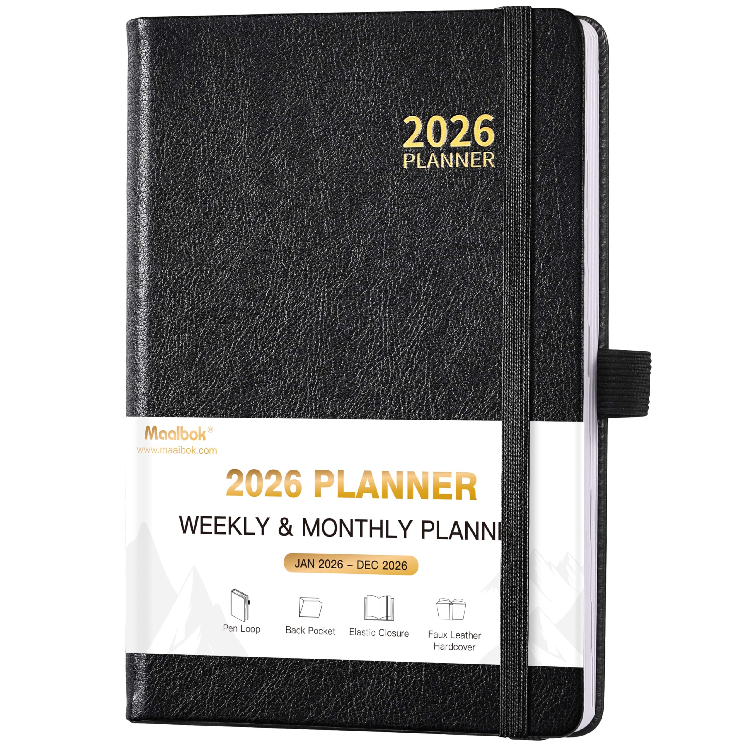 Photo 1 of 2026 Planner - Jan. 2026 - Dec. 2026, Weekly & Monthly Planner 2026, 5.7'' x 8.4'', Faux Leather Cover, Pen Loop, Elastic Band, Inner Pocket, Bookmarks, Note Pages, Perfect Organizer