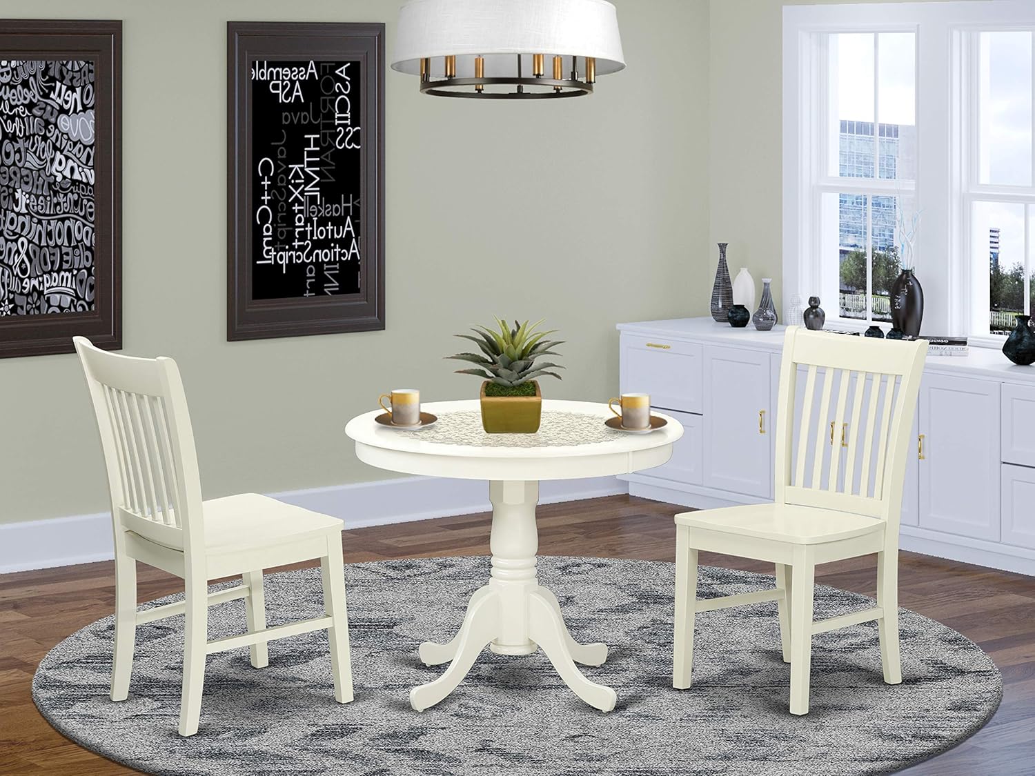 Amazon Com East West Furniture Room Set 2 Wonderful Dining Chairs A Lovely Round Wooden Seat And Linen White Wood Kitchen Table Furniture Decor