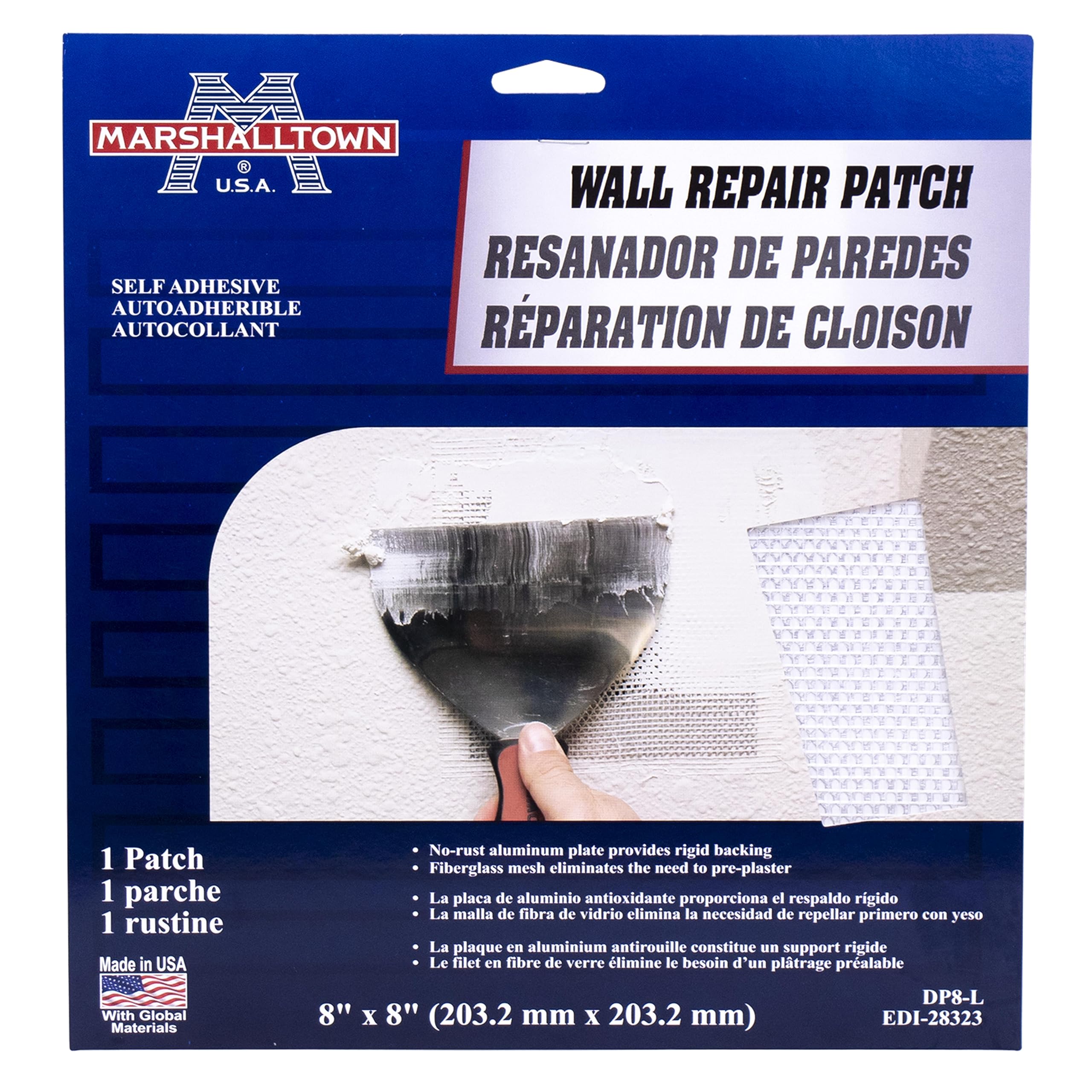 MARSHALLTOWN Wall Repair Patch Kit, 8 Inch Length, 8 Inch Width, 1 Quantity, Made in The USA, DP8