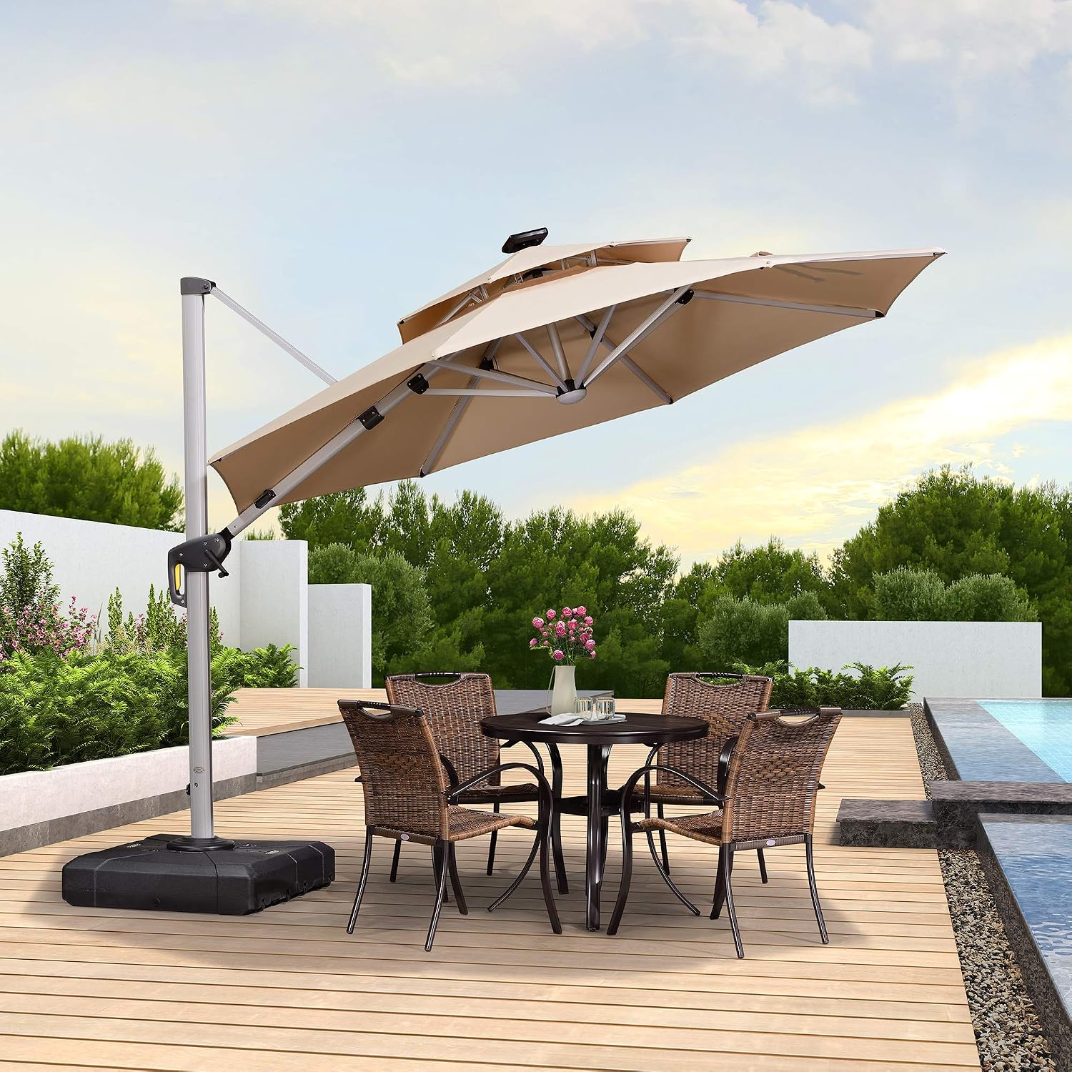 Amazon Com Purple Leaf 11ft Solar Powered Led Patio Umbrella Outdoor Round Umbrella Large Cantilever Umbrella With Led Lights Windproof Offset Umbrella Heavy Duty Sun Umbrella For Garden Deck Pool Patio Beige