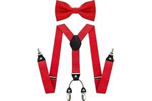 JEMYGINS Solid Color Suspender and Silk Bow Tie Sets for Men
