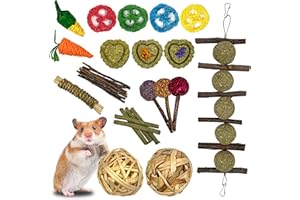 Ysenchan Bunny Toys, Rabbit Chew Toys, Guinea Pig Toys, Hamster Toys, Chinchilla Toys, Rabbit Treats Timothy Hay Cakes Apple Wood Sticks, Chinchilla Toys for Molar Care