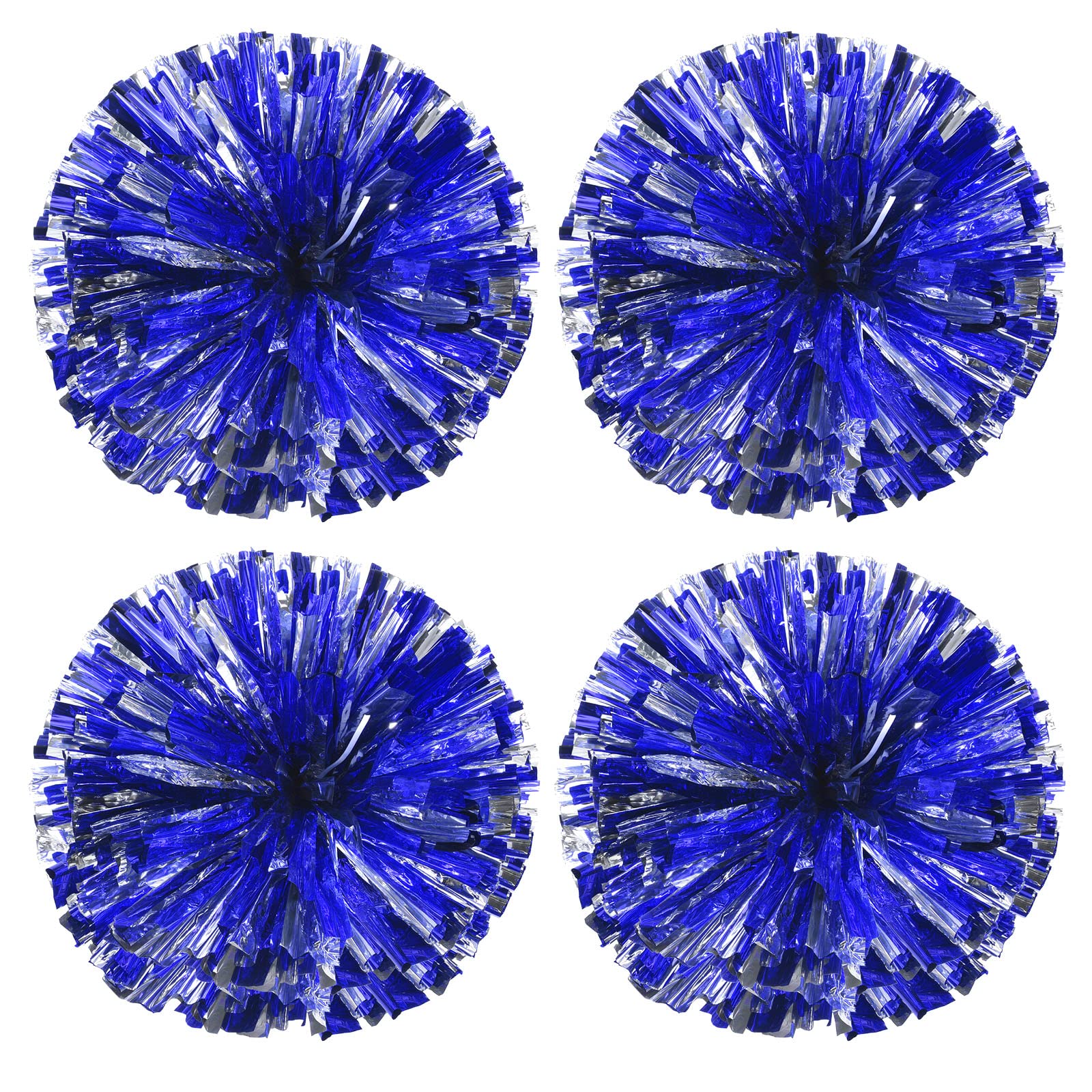PATIKIL Cheerleading Pom Poms, 4 Pack PET Cheer Pom with Finger Holes for Sport Game Team Spirit Fun Dance Stage Events, Blue Silver
