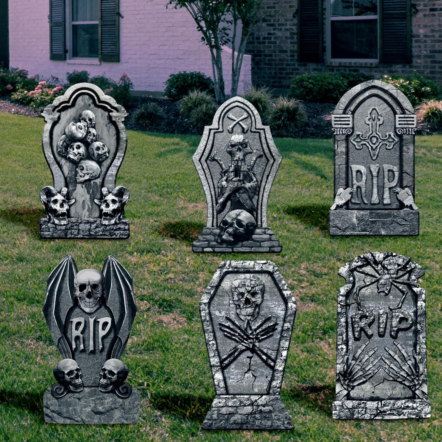 Yard Signs - 6 PCS Halloween Yard Signs, SkeletonTombstone Garden Signs Spooky Outdoor Decor Halloween Lawn Signs with Stakes for Halloween Party Home Holiday Pathway Garden Sign Courtyard Party Garden Sign