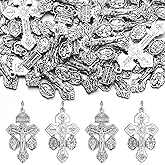 Loetere 48 Pcs Catholic Pardon Crucifix for Rosary Making Bulk 1.57 Inch Rosary Cross Charms Pendants Silver Medal Crucifix Cross DIY Supplies for Rosaries Necklace Jewelry Making Prayer Beads Part