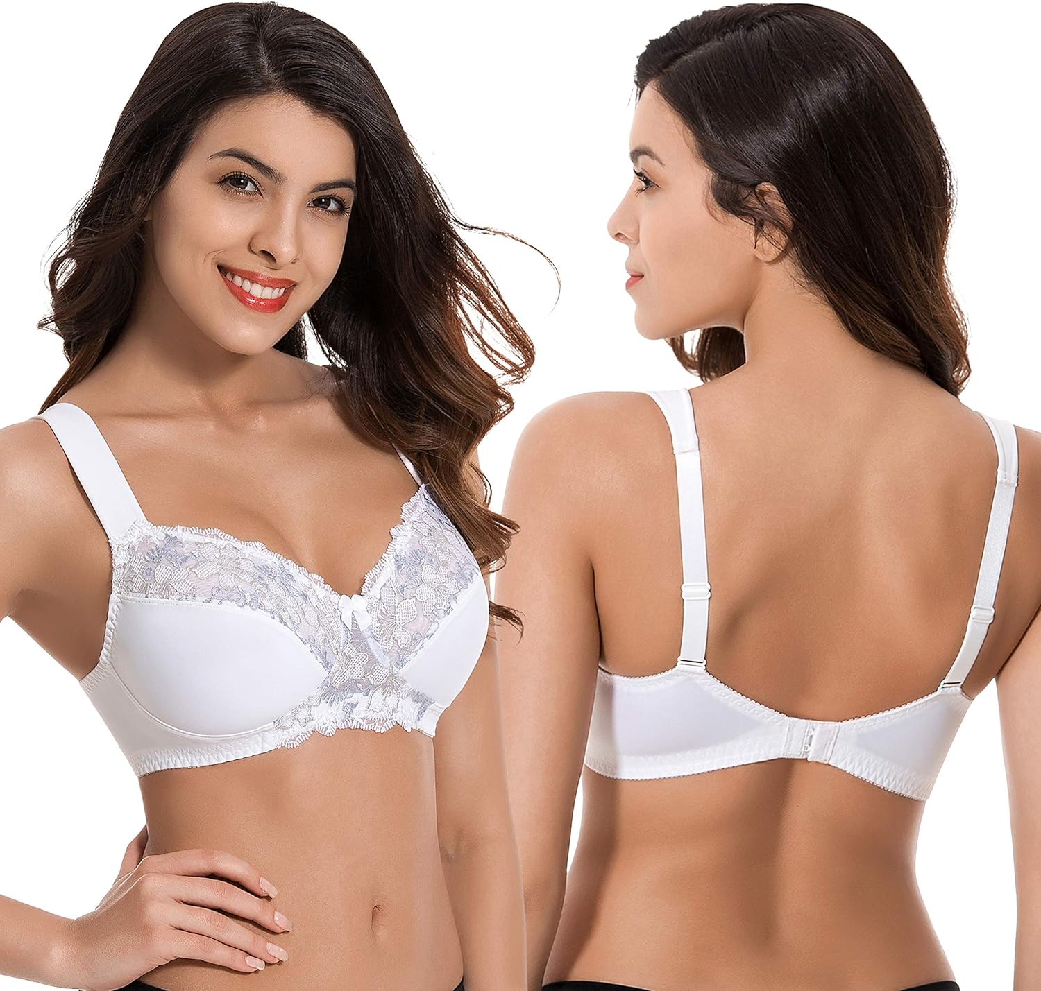 Curve Muse Plus Size Minimizer Unlined Wireless Bra with Lace Embroidery-3Pack at  Women’s Clothing store