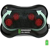 Zyllion Shiatsu Back and Neck Massager with Heat - Cordless Rechargeable 3D Kneading Deep Tissue Massage Pillow for Chair, Ca