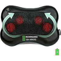 Zyllion Shiatsu Back and Neck Massager - Cordless Rechargeable 3D Kneading Massage Pillow with Heat for Muscle Pain Relief - 
