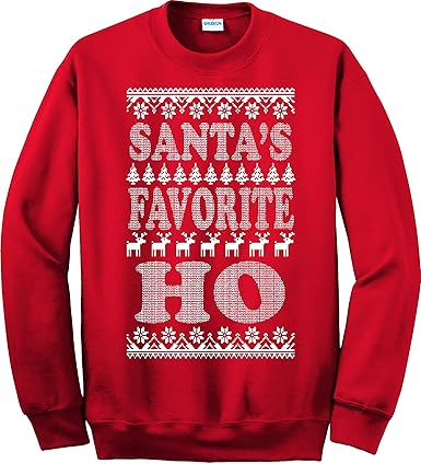 Santa's Favorite Ho Ugly Xmas Sweater (2XL, Red) at Amazon Womenâs Clothing store