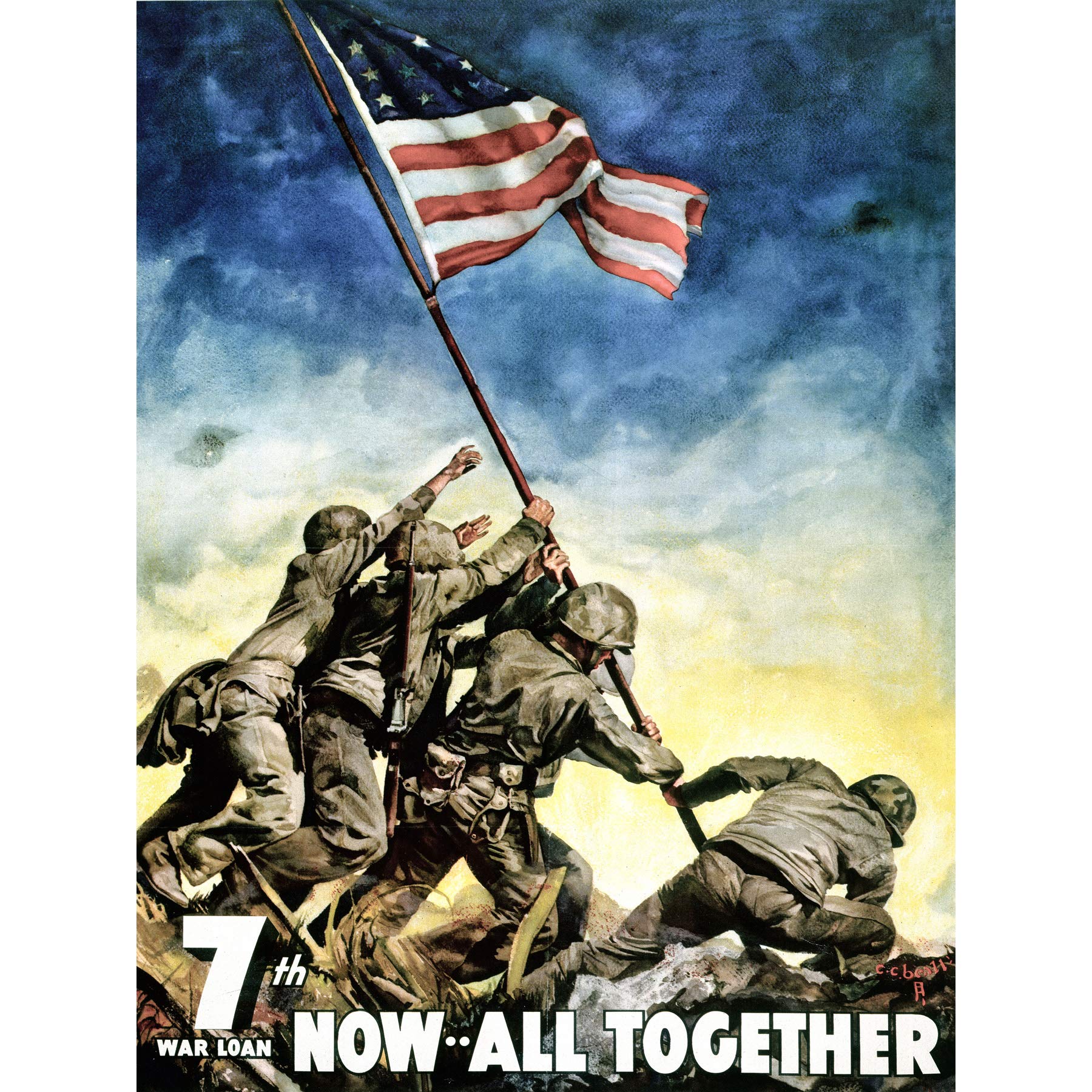 Artery8 Beall War WWII USA Loan Drive Iwo Jima Advert Large Wall Art Poster Print Thick Paper 18X24 Inch