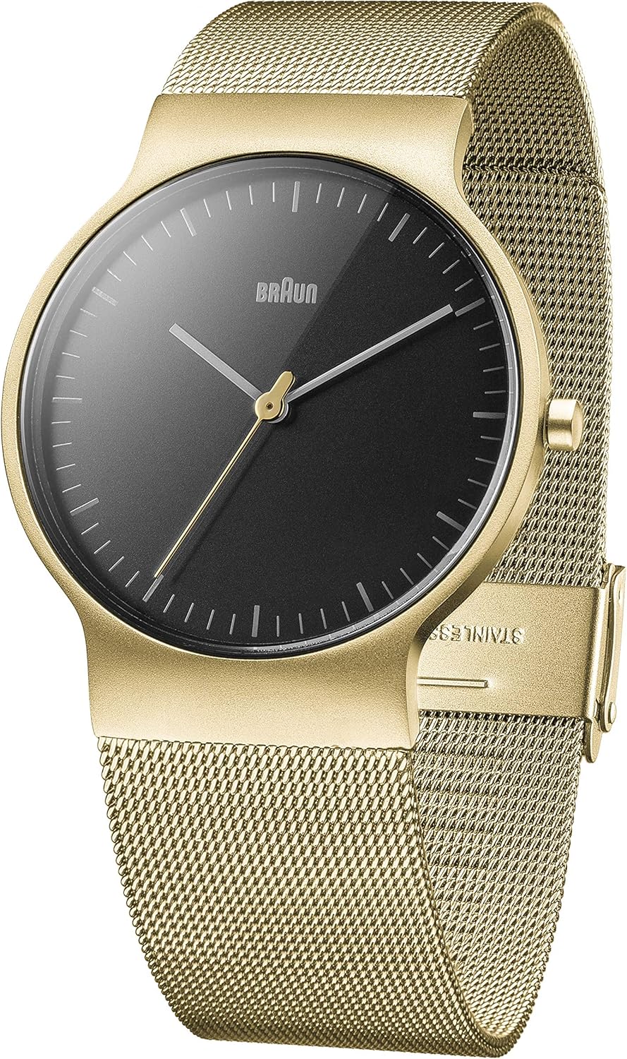 Braun Gents BN0211 Classic Slim Watch with Black Dial and Gold Mesh Bracelet - Image 3