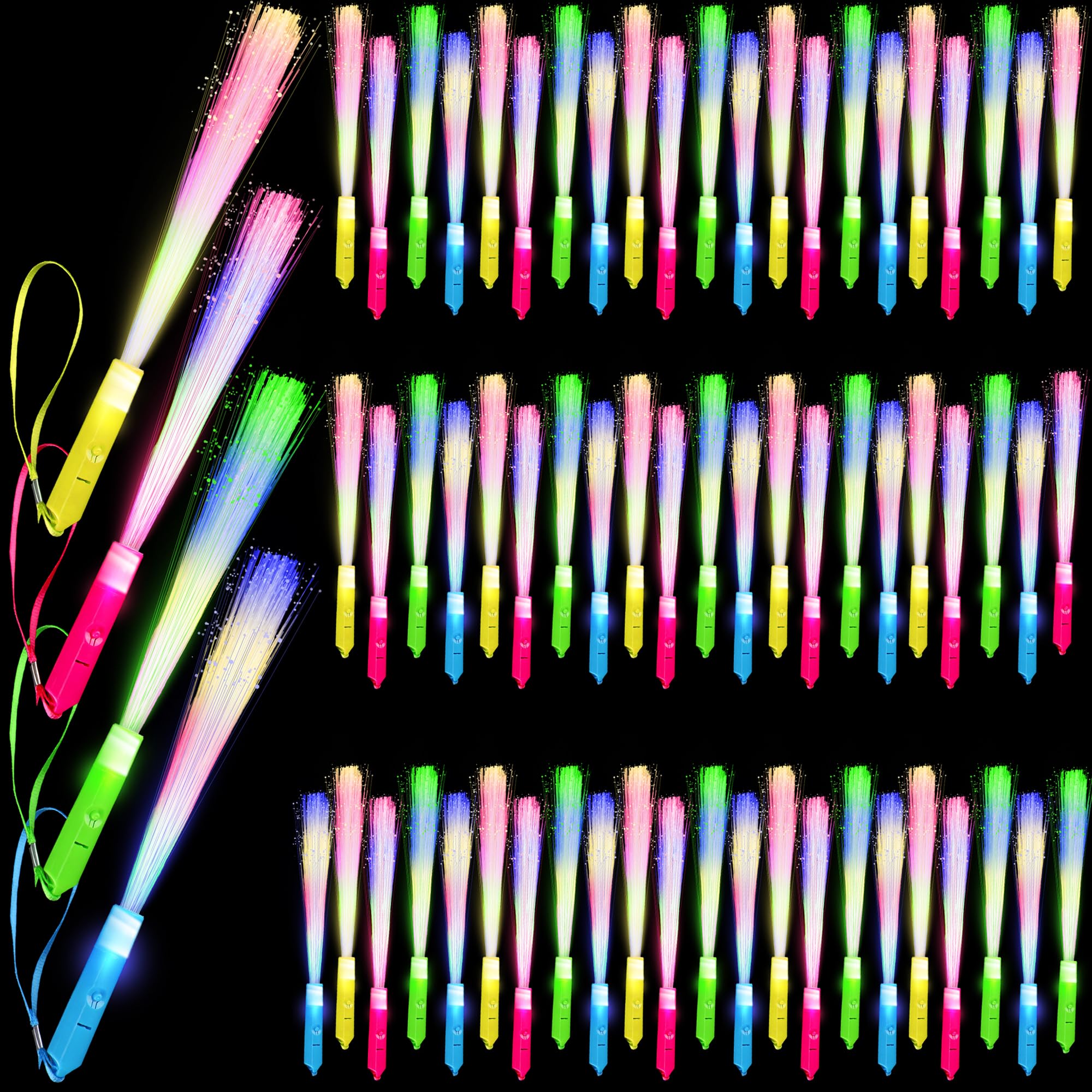 Swakuta 68 Pcs Flashing LED Sticks Neon Fiber Optic Wands bulk Light up Wand with 3 Light Modes for Party Supplies Glow Birthday Entertainment Props Carnival Disco (Color Set 2)