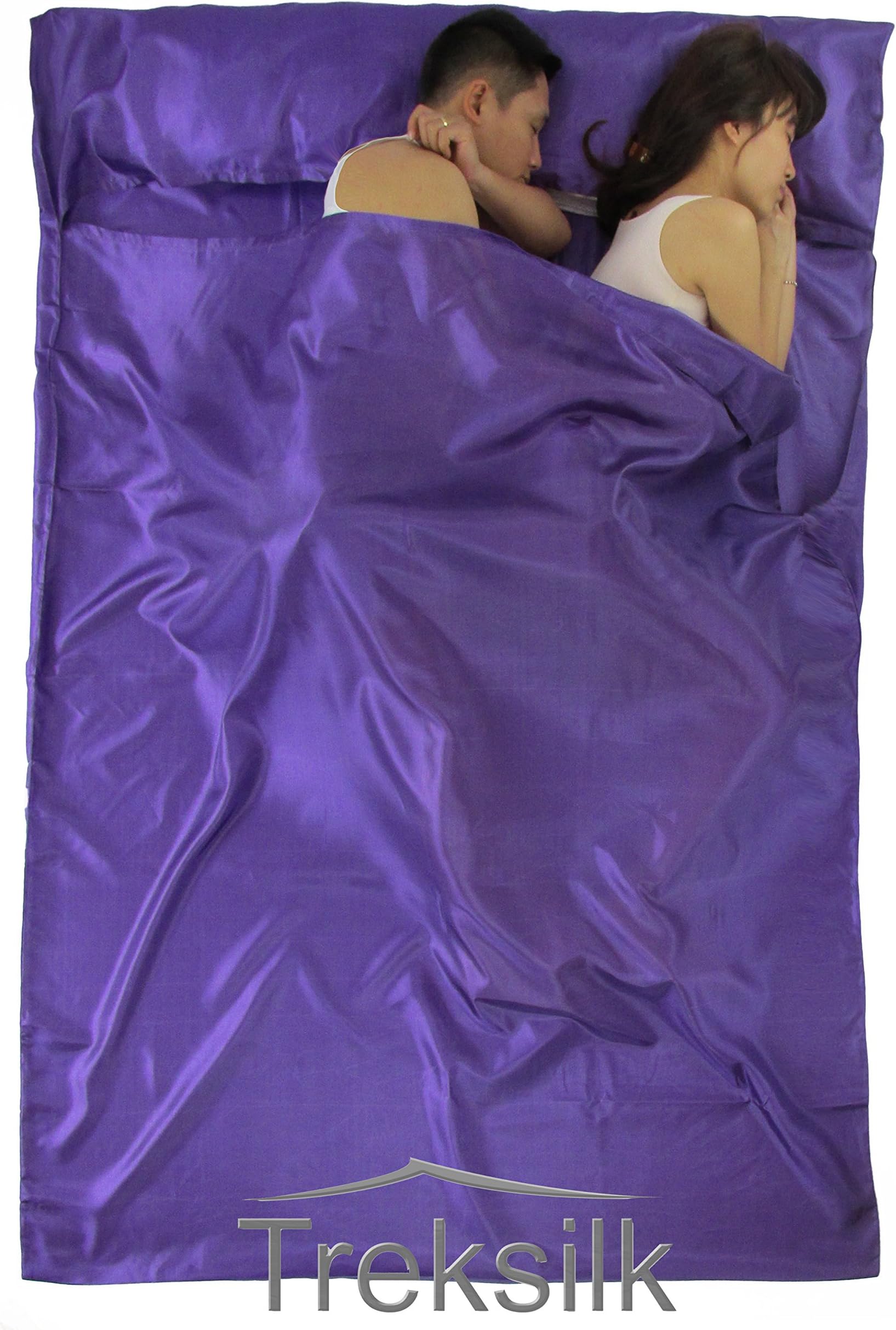 Double Purple Art Silk Liner Sleeping Bag Inner Sheet Hostel Sack Backpack Travel for Couple Travel Accessory - Protection Bed Bugs