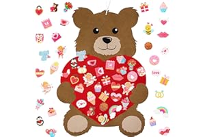 CY2SIDE Love Heart Felt Bear Set, 2.6FT DIY Love Bear with a Hanging Ribbon, Wedding Party Decoration, Felt Craft Kit for Kids, Handmade Wall, Door, Home Decor with 30 Detachable Ornaments