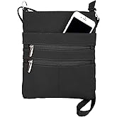 Roma Leathers Mini Cross Body Purse - Multi Pocket Double Zipper Handbag - Premium Black Leather - Adjustable Shoulder Strap - Convenient Travel Bag - Designed in the U.S.A.