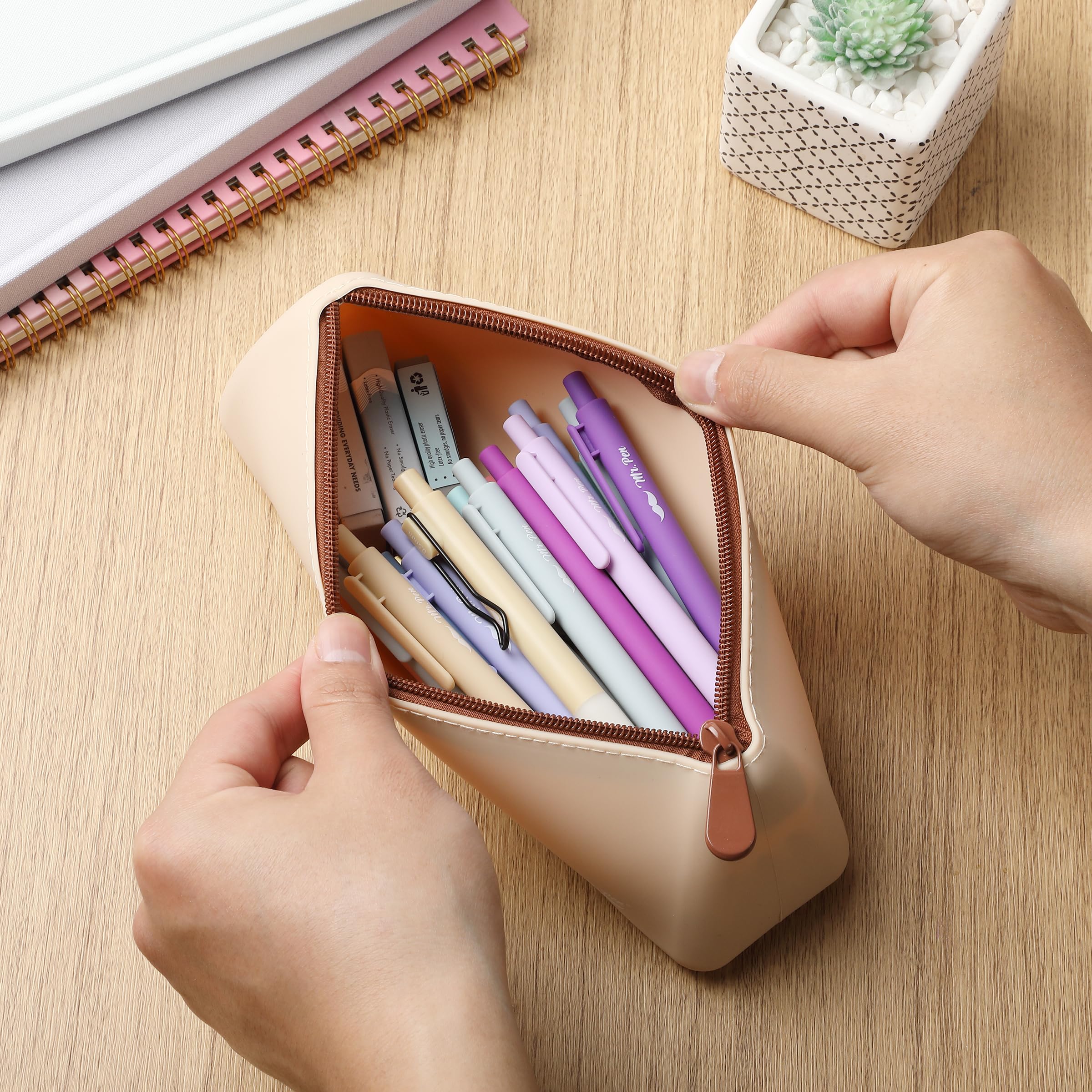 Mr. Pen- Silicone Pencil Case Pouch, Warm Beige, Aesthetic Triangular Design, Multipurpose, Aesthetic Pencil Case Small, Silicone Makeup Bag