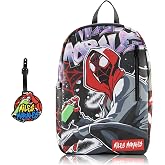 Marvel Miles Morales Spiderman Backpack for Teens, 16.5in Saffiano Bookbag | Saffiano leather, 16.5in x 11.5in x 5in, ages 8+, fits 15in laptop, rubber luggage tag, streetwear style