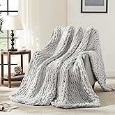 L'AGRATY Chunky Knit Blanket Throw - Soft Chunky Throw Blanket 50''x60'': 100% Hand Kintted Chenile Crochet Throw Blanket for Couch - Large Cable Knit Chunky Blanket for Home Decor(Grey)
