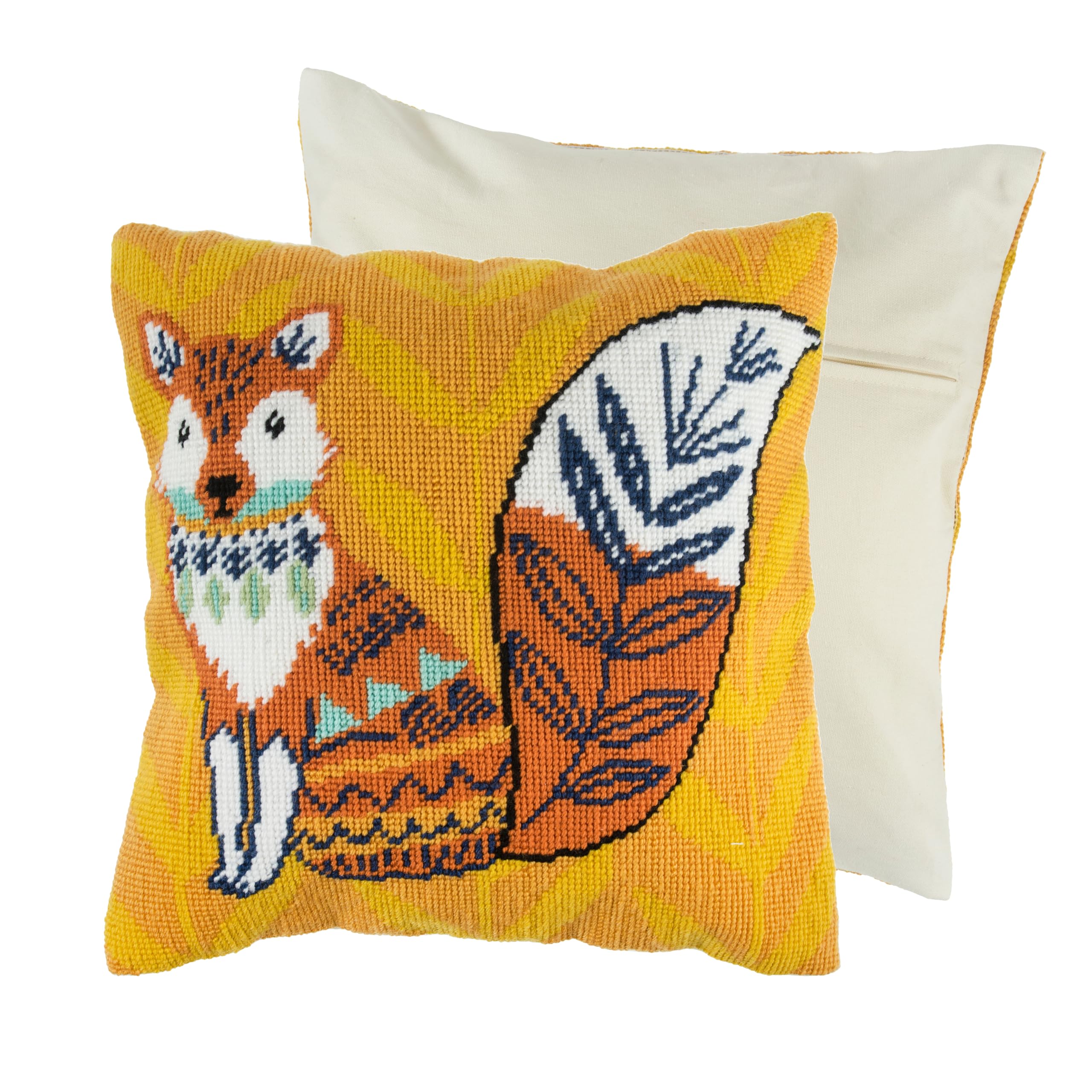 Trimits Half Stitch Cross Stitch Cushion Kit, Cushion Back Included, Pre Printed Canvas, Yarn and Needle Included 40 x 40cm (15.75 x 15.75in), Fox — image 1