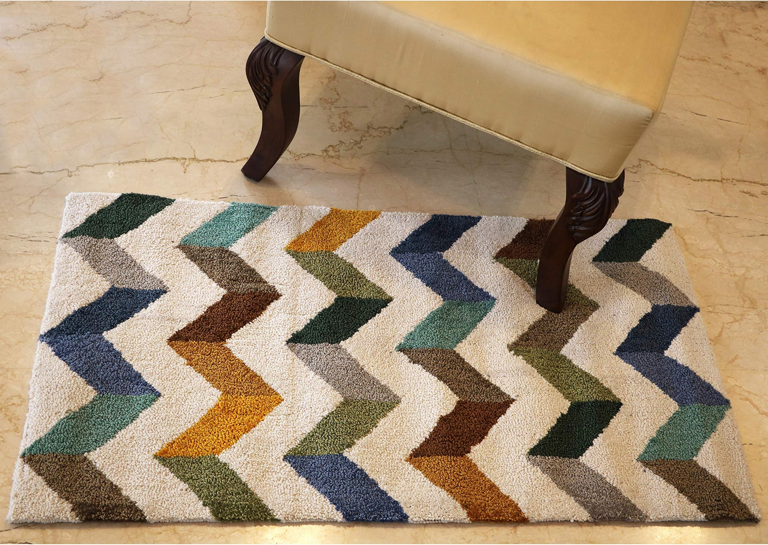 The Home Talk Hand Tufted Chevron Polyester Kitchen Area Rug Throw Runner for entryway Bedroom Hallway Accent Piece (22x41 INCH, Ivory)