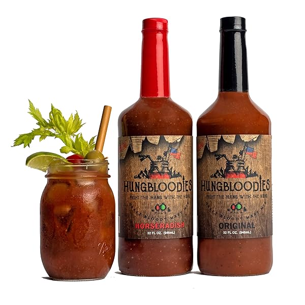 HUNGBLOODIES HORSERADISH CRAFT BLOODY MARY MIX 32 OZ “FIGHT THE HANG WITH THE HUNG”