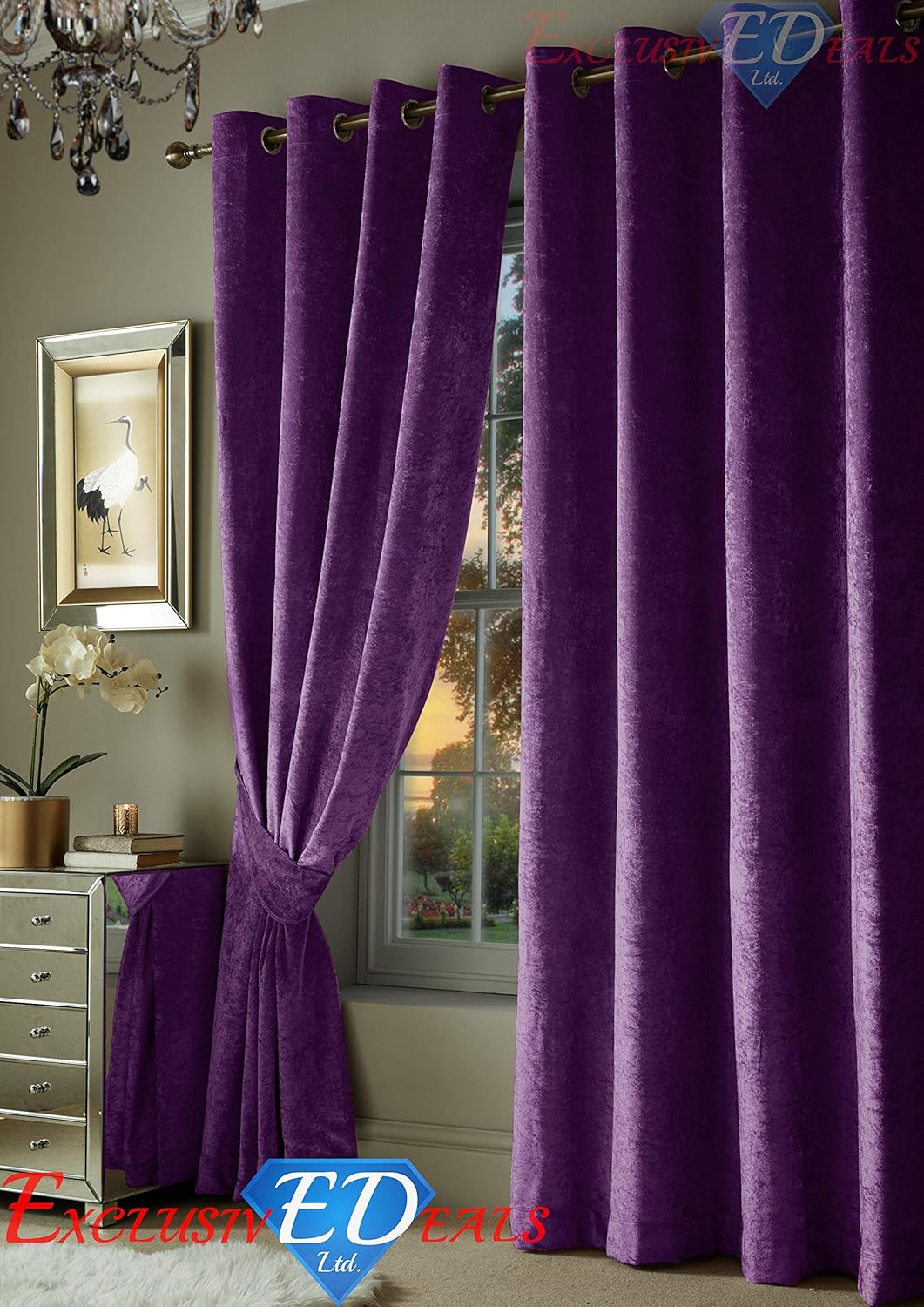 Ed Crushed Velvet Curtains Pair Eyelet Ring Top Fully Lined With