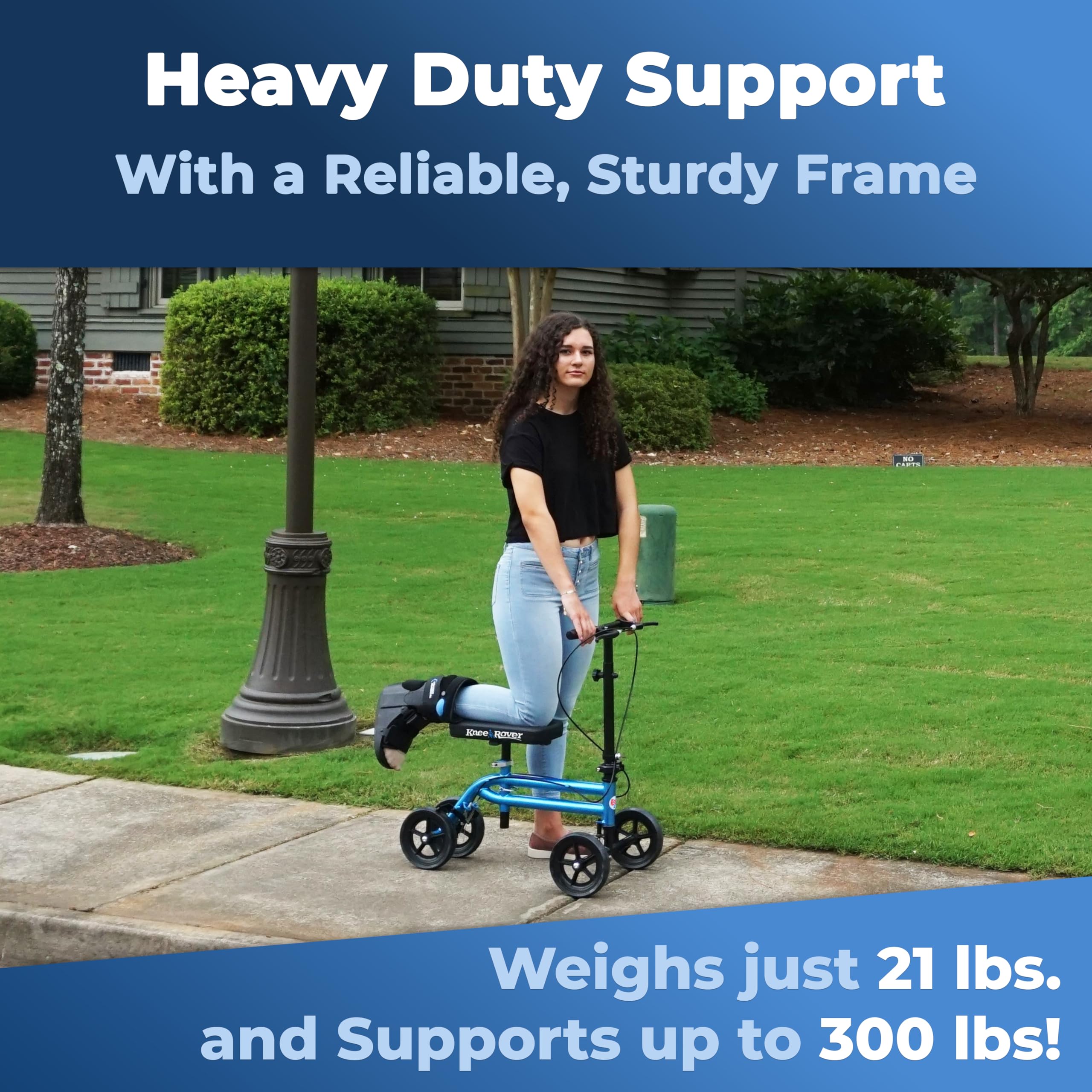 KneeRover Economy Steerable Knee Scooter – Foldable Mobility Aid & Knee Walker with Adjustable Handlebar and Comfortable Knee Pad for Adultss (Blue)