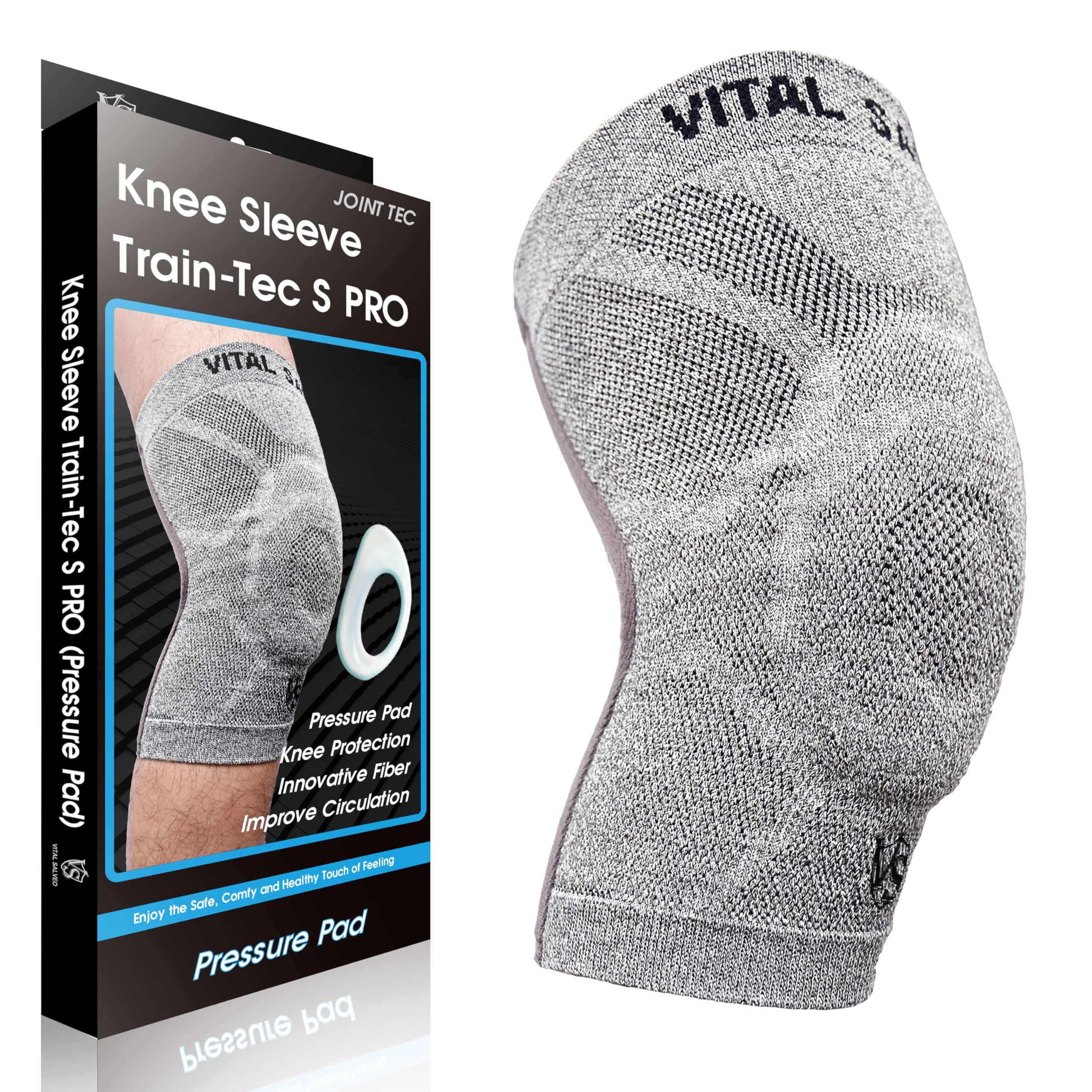 Vital Salveo Breathable Compression Sports Knee Brace/Support Protects Joint, for Basketball, Running, Weight Lifting Train Tec S PRO(Pressure PAD)-(1PC)-Small