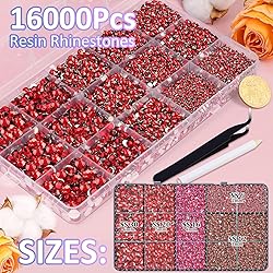 16000Pcs Resin Red Rhinestones for Crafting, Non