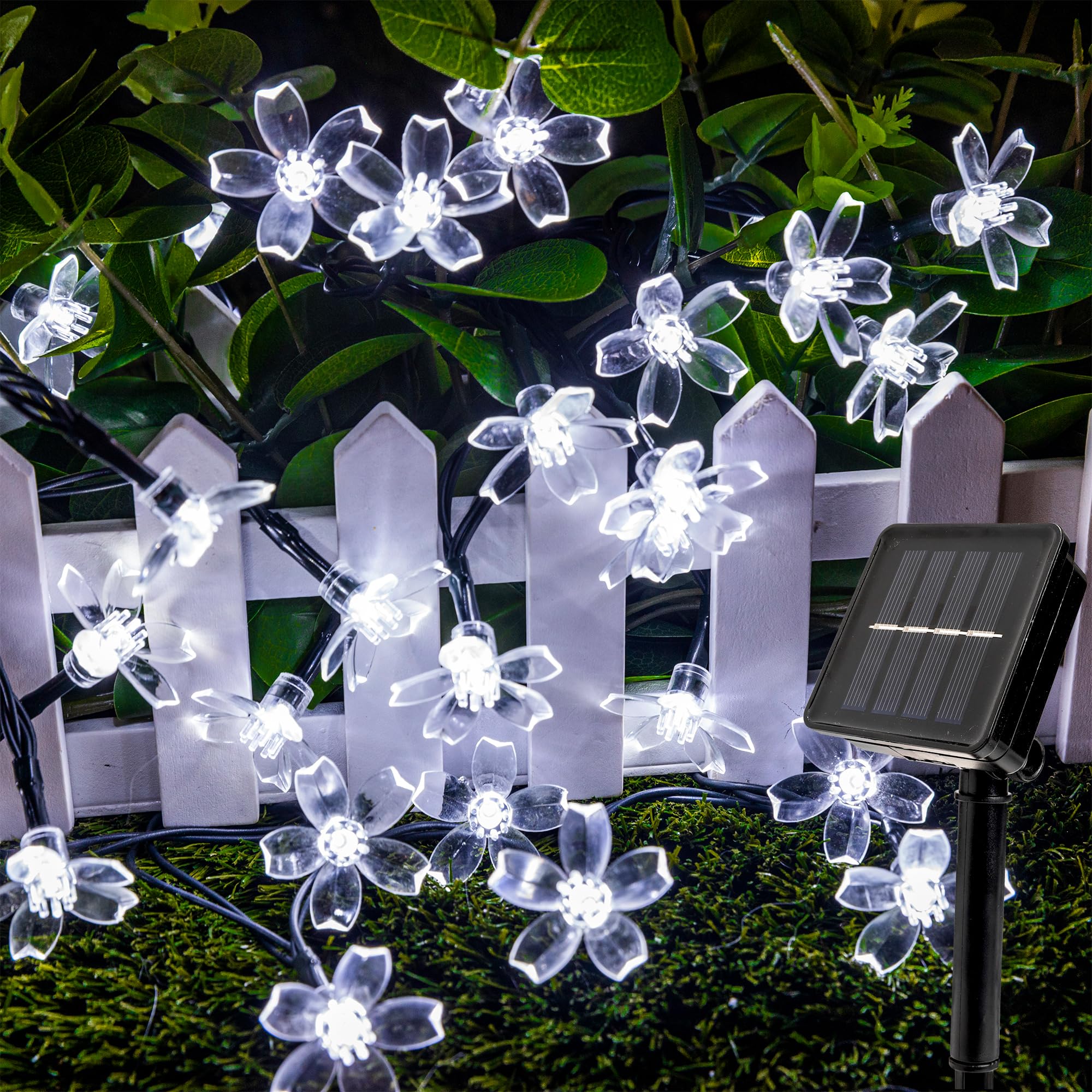 ANTEROOF Cherry Blossom Solar Fairy Lights 50 LED Cold White, Waterproof Outdoor Lights with 8 Modes for Garden, Patio, Wedding & Party Decor — image 1