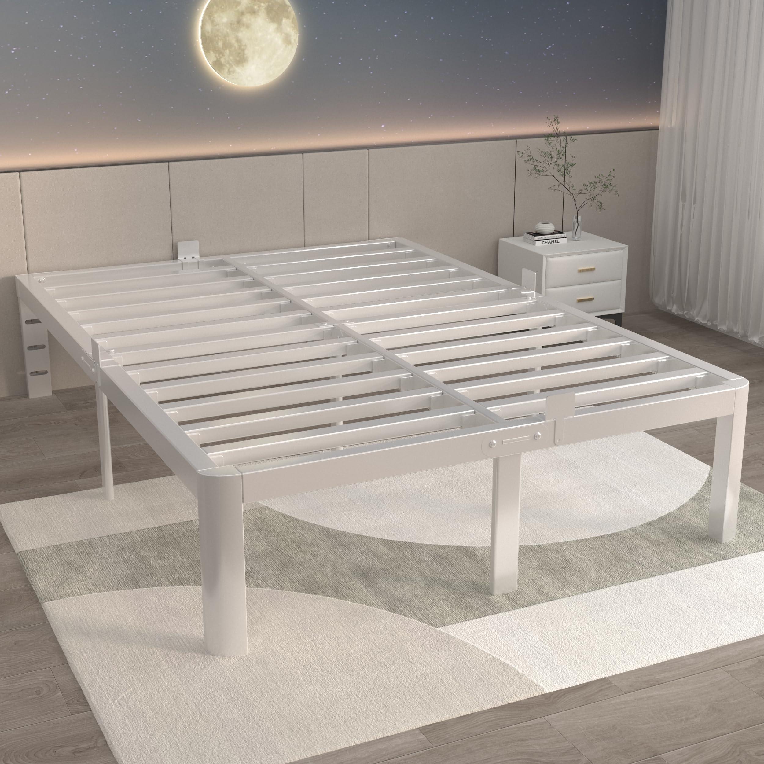 Photo 1 of ***PARTS ONLY***ITIMIDI 14 Inch King Size White Bed Frame with Round Corner Legs, Metal King Bed Frame Platform, Storage Space, No Box Spring Needed, Heavy Duty Steel Support 3500 LBS, Noiseless, Easy Assembly