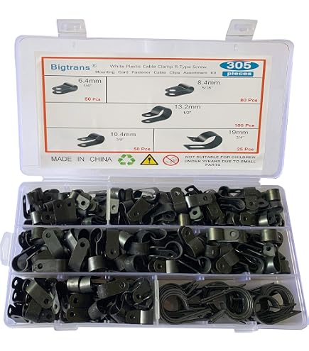 TOVOT 450 Stück R-Typ Kabelschellen-Set, 9 Größen (3-25mm), Schwarz, Aus Nylon