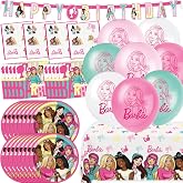 Barbie Birthday Party Decorations - 16 Guests - Party Supplies | Easy setup, with Tattoos, Tablecloth, Plates, Napkins, Balloons, Banner, Perfect for birthday parties, Officially Licensed