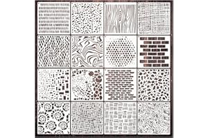 YANROOM Cubist Stencils for Crafts Reusable 6 X 6 Inch Texture Mixed Media Burlap Art Painting on Wood Wall Canvas Brick Layered Pattern Paint Art Stencils for Card Making (16pcs Cubist)