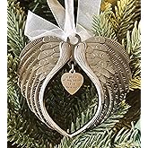 Christmas Ornaments Angel Wings - A Piece of My Heart is in Heaven Ornament for Christmas Tree - Double Sided Memorial Ornament for Loss of Loved One - Luxurious Silk Ribbon & Red Gift Bag