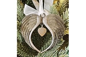 K9KING Christmas Ornaments Angel Wings - A Piece of My Heart is in Heaven Ornament for Christmas Tree - Double Sided Memorial Ornament for Loss of Loved One - Luxurious Silk Ribbon & Red Gift Bag