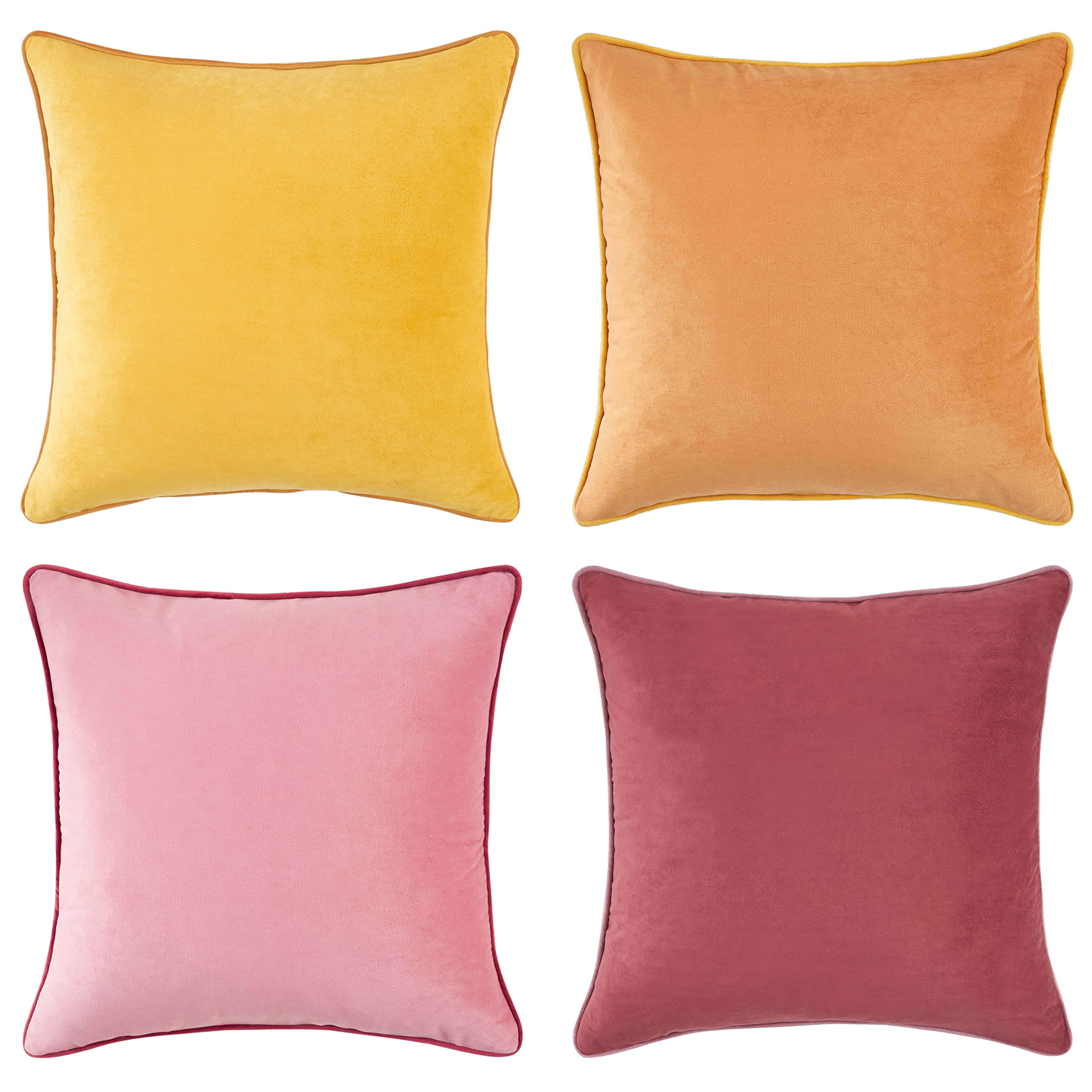 Photo 1 of MONDAY MOOSE Decorative Throw Pillow Covers Cushion Cases, Set of 4 Soft Velvet Modern Double-Sided Designs, Mix and Match for Home Decor, Pillow Inserts Not Included (18x18 inch, Yellow/Pink)