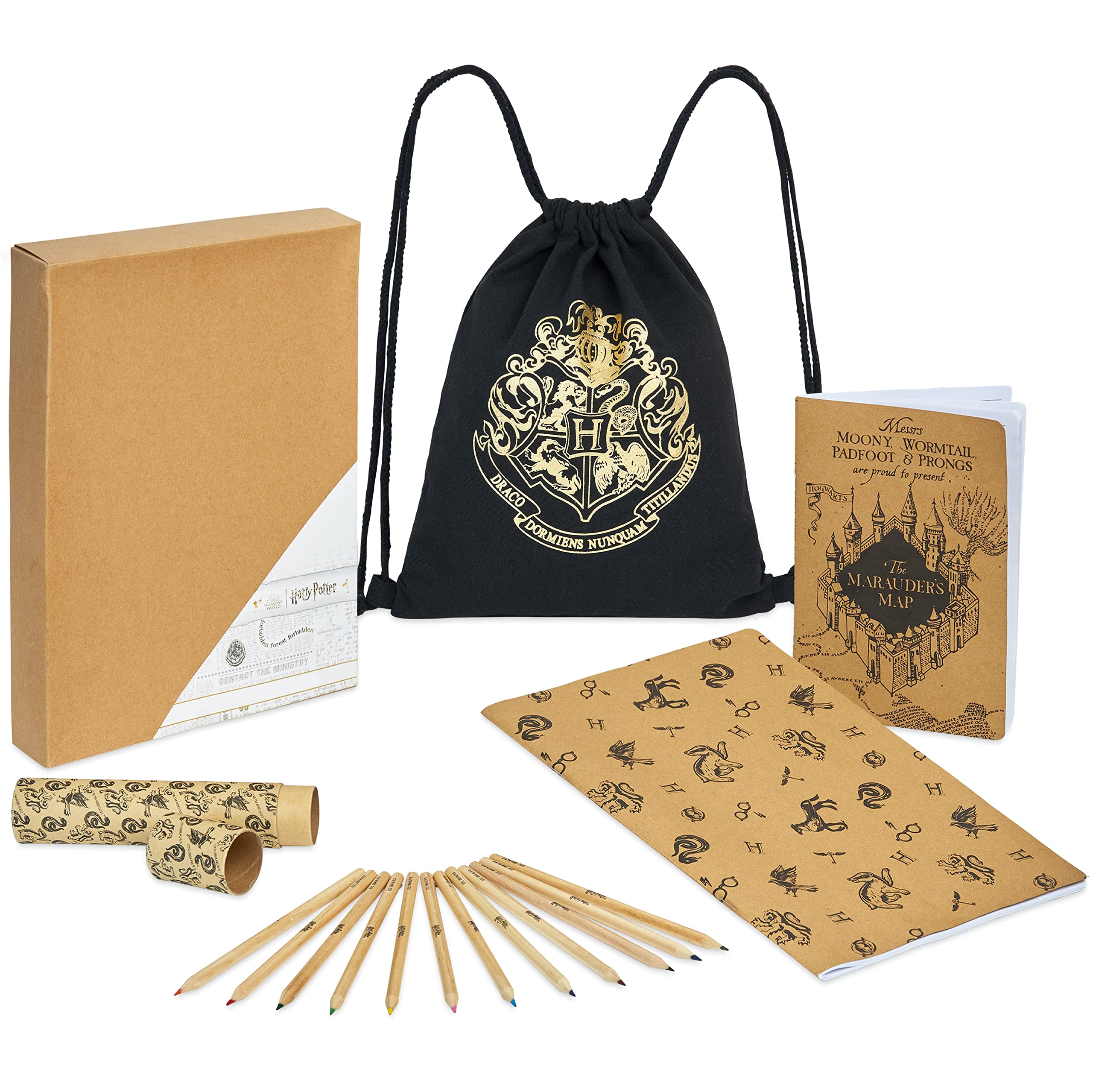 Harry Potter Gifts Stationery Set Eco Friendly with Colouring Pencils A4 and A5 Notebook Hogwarts Drawstring Bag School Supplies Kids Teens Adults