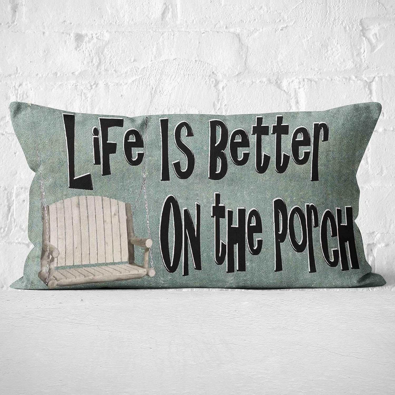 Life is Better on the Porch Throw Pillow Case, Farmhouse Beach Porch Bench Gift, Welcome Lumbar Decorative, 20 x 12 Inch Farmhouse Porch Decorative Cotton Linen Cushion Cover for Sofa Couch Bed