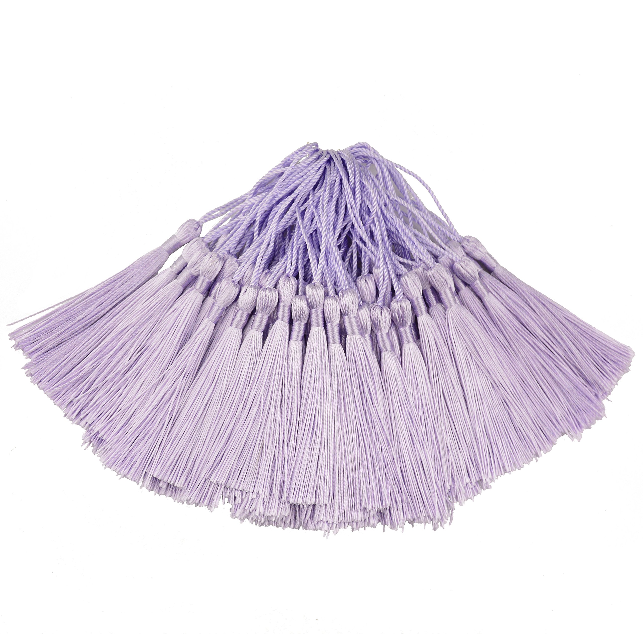 100pcs 13cm/5 Inch Silky Floss bookmark Tassels with 2-Inch Cord Loop and Small Chinese Knot for Jewelry Making, Souvenir, Bookmarks DIY Craft Accessory (Light Violet)