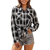 Damipow Flannel Shirt Women Long Sleeve Fall Blouse Ladies Casual Top Cute Clothes