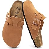 Brelzo Calvior Women's Suede Clogs Men's Slip-On Mules Non-Slip Potato Shoes Arch Support Sandals with Adjustable Buckle for Indoor & Outdoor Use