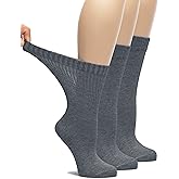 Hugh Ugoli Women's Rayon Loose Fit Diabetic Crew Socks, Non-Binding Top for Swollen Feet, Extra Wide and Stretchy, 3-6-9 Pair