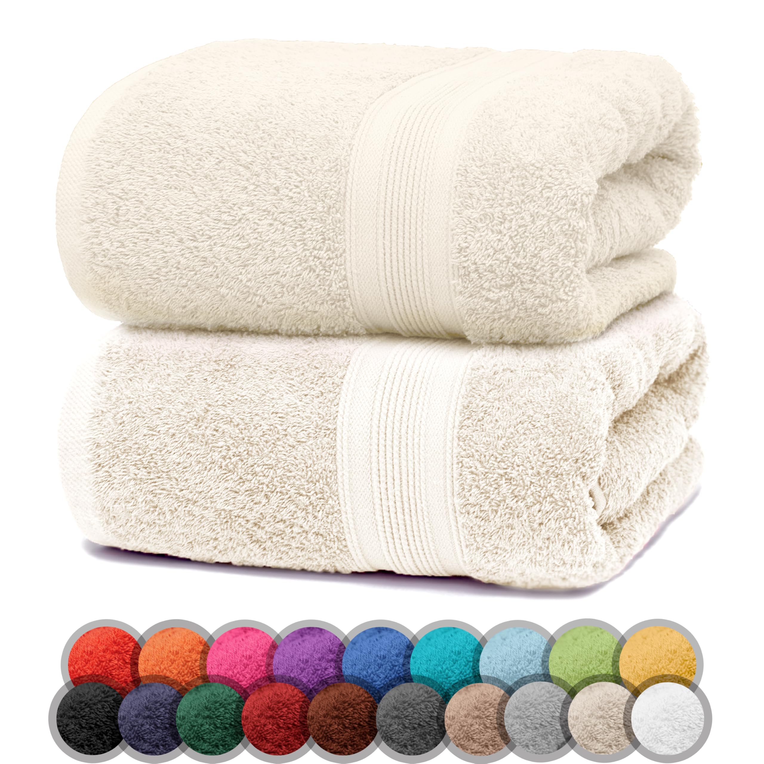 NatureMark Pack of 2 Bath Towels - 100% Cotton, 500 g/m² - Soft, Absorbent & Durable - For Home, Sauna & Travel - 70 x 140 cm, Natural/Cream