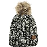 C.C Thick Cable Knit Faux Fuzzy Fur Pom Fleece Lined Skull Cap Cuff Beanie