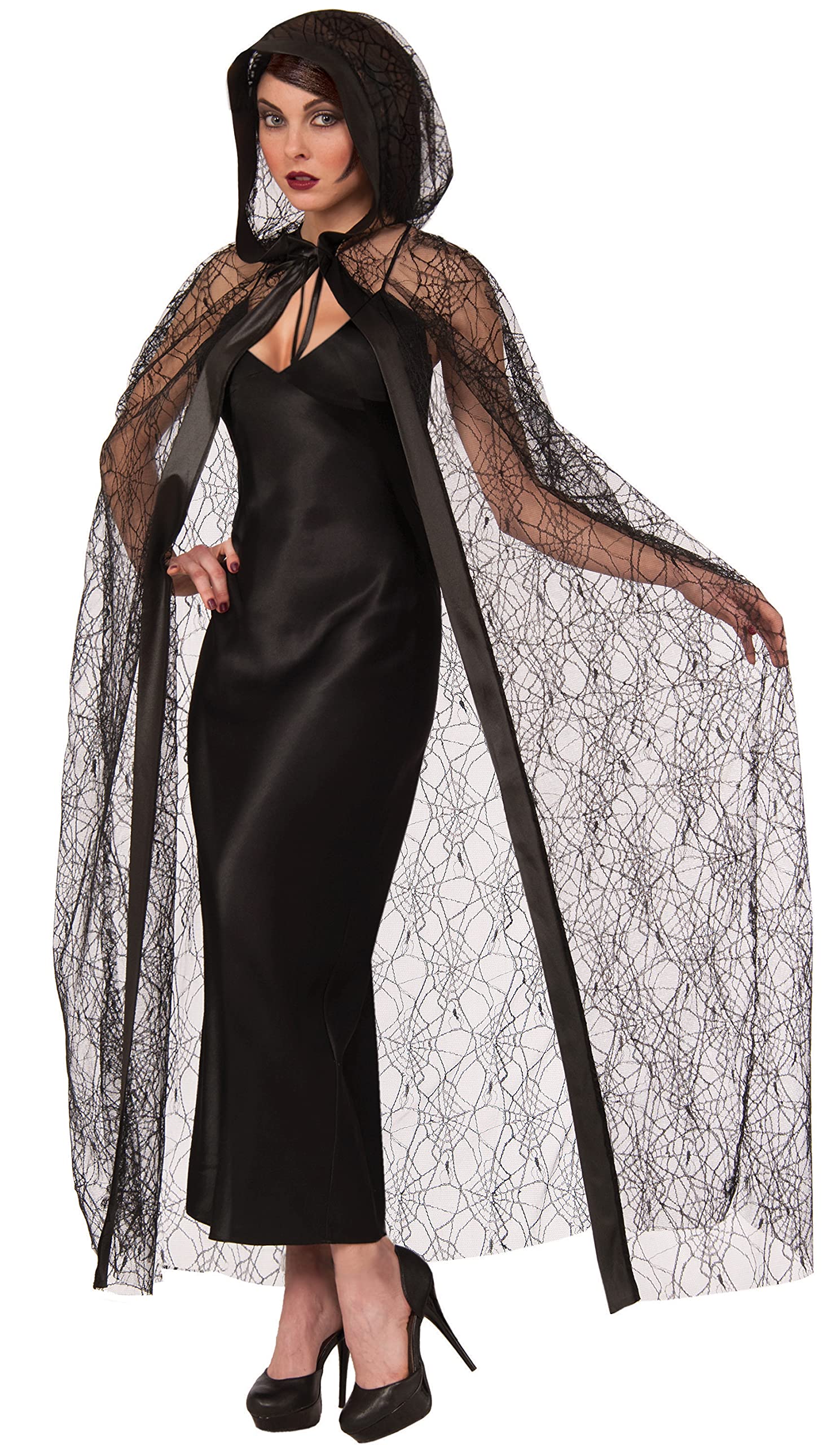 Rubies Adult Hooded Spider Web Cape Costume Outerwear, As Shown, Standard