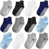 Tphon Non Slip Toddler Socks 12 Pairs Kids Grip Sock for Boys Girls Baby Ankle Socks with Gripper for 0-7 Year Children