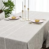 Home Brilliant Rectangular Table Cloth 132x260cm Striped Faux Linen
