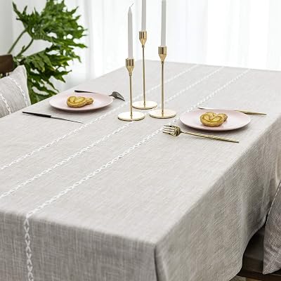 Home Brilliant Rectangular Table Cloth 132x260cm Striped Faux Linen