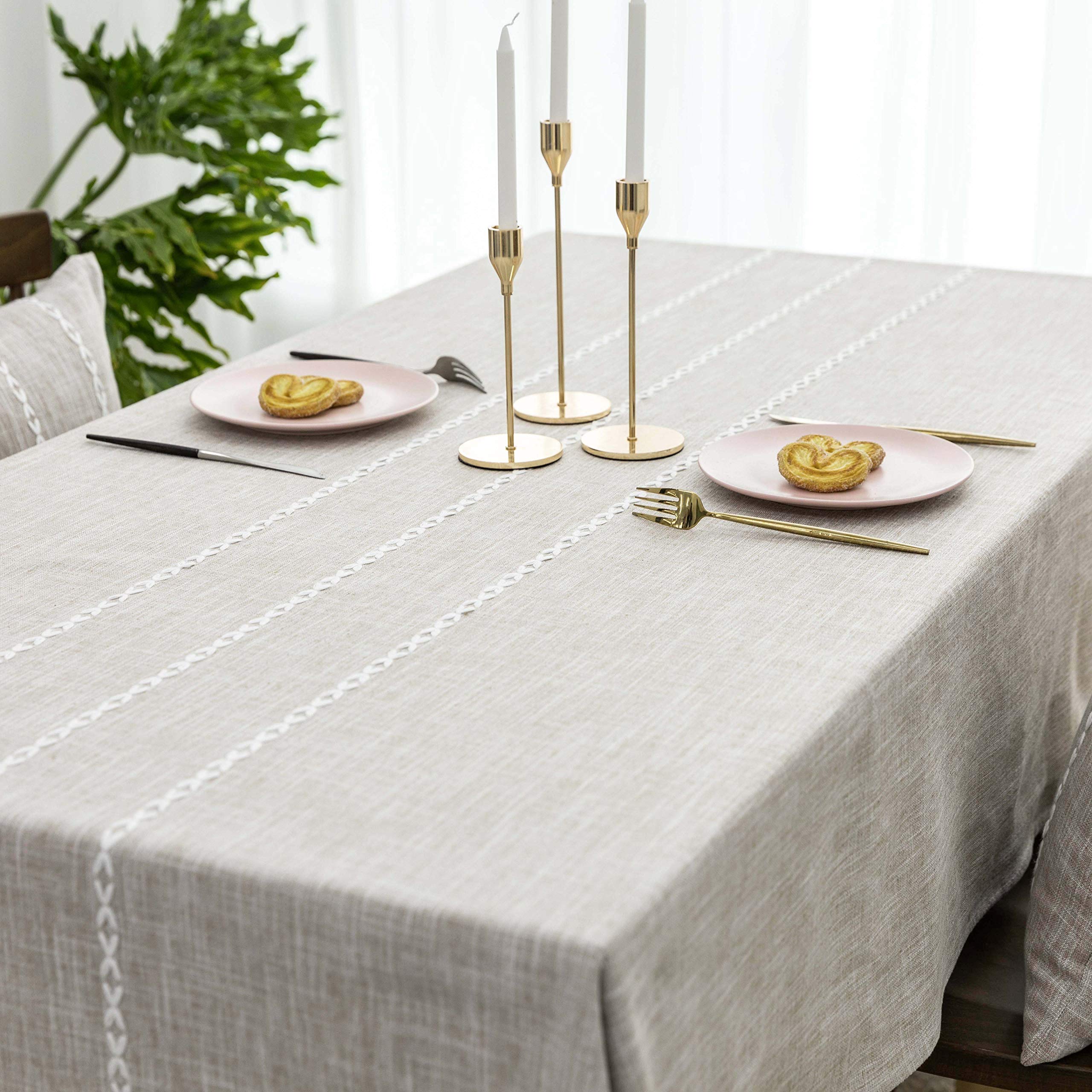 Home Brilliant Square Tablecloth 132x132 CM, Heat-Resistant Heavy Duty Table Cloth, Stripe Faux Linen Table Cover for Kitchen Dinning Tabletop Round Table(52 x 52inch, Light Linen) — image 1